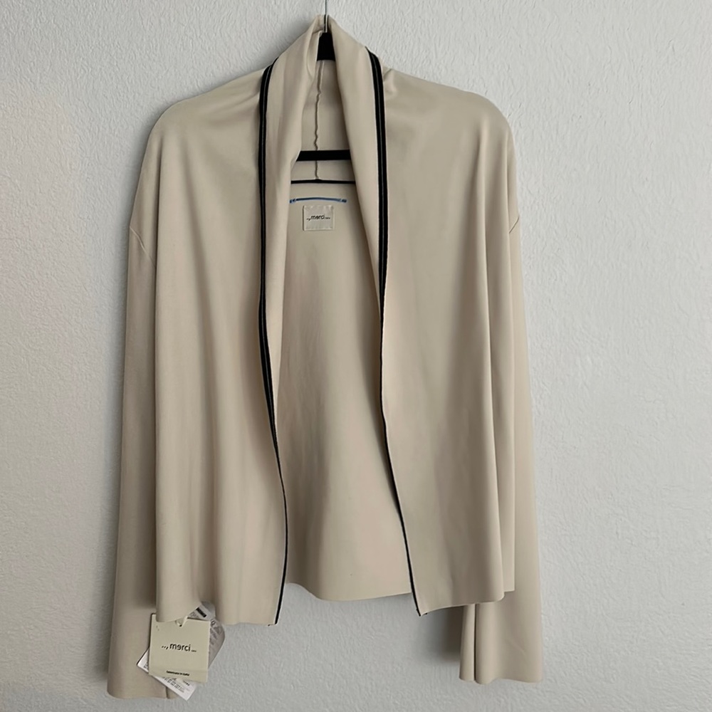 ..,merci Italia made in Italy, beige, soft, stretch blazer cardigan sz L NWT